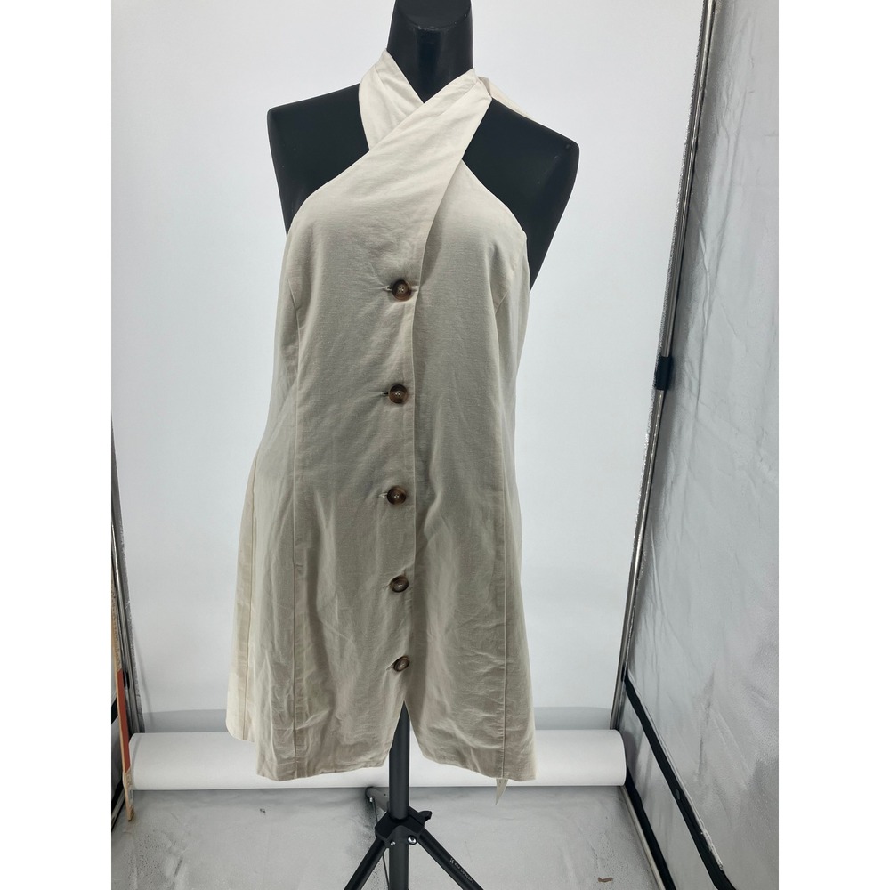 Nobodys Child Cream Linen Blend Halter Mini Dress Button Front Size 6